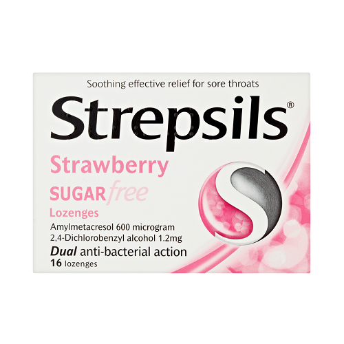 STREPSILS STRAWBERRY SUGAR FREE LOZENGES (16)