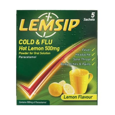 LEMSIP COLD & FLU HOT LEMON SACHETS 500MG (5)