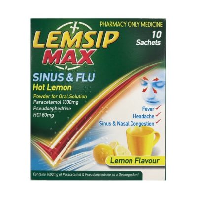 LEMSIP MAX SINUS & FLU SACHETS 1000MG/60MG (10)